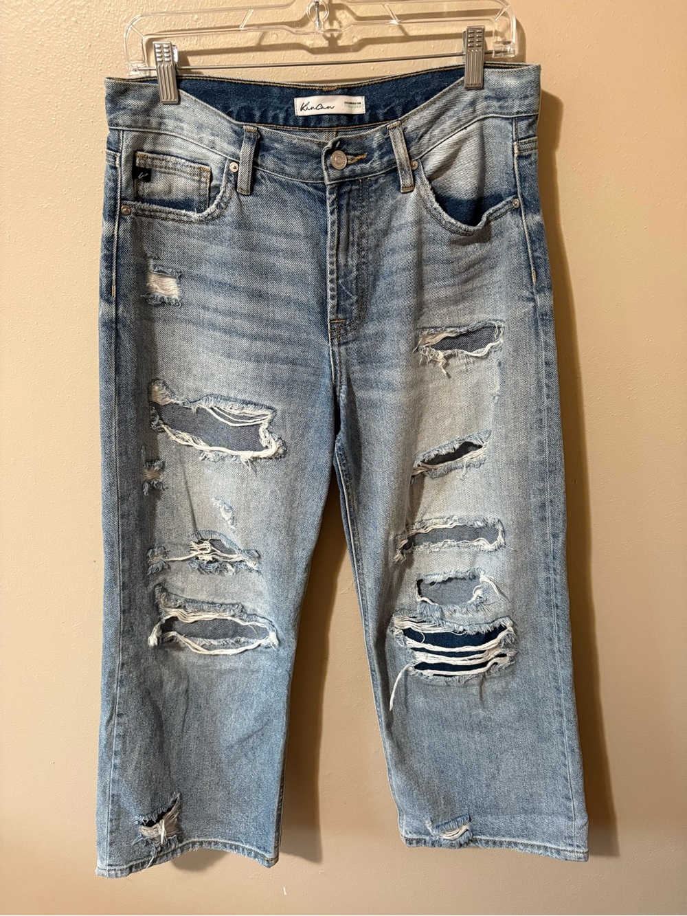 KanCan High Rise Wide Leg Cropped Jean women’s size 27 distressed 100% cotton
